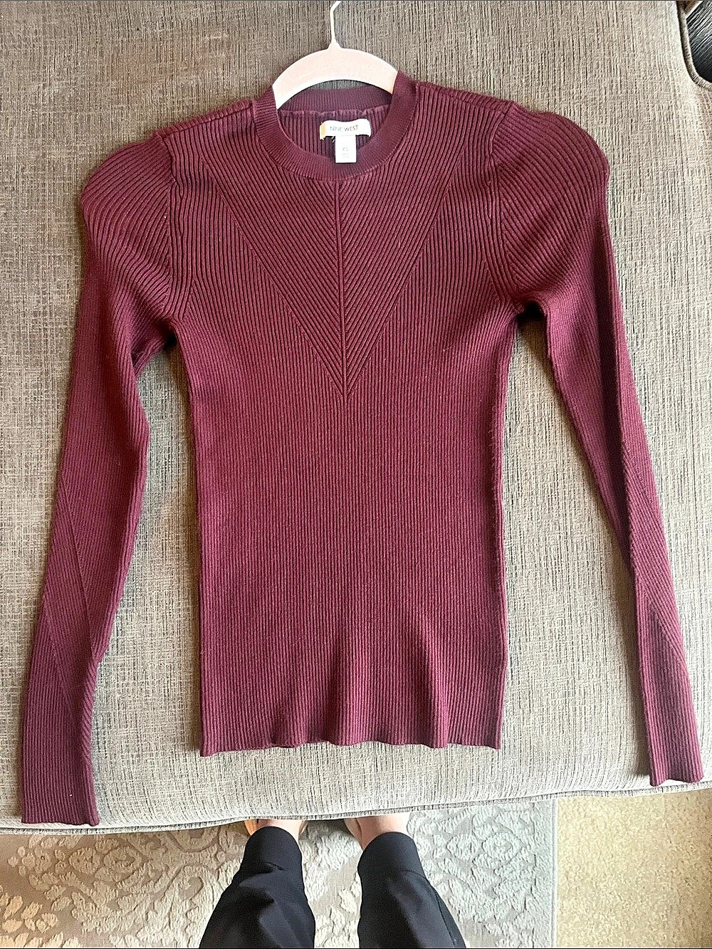 Nine West Ribbed Crewneck Sweater in Burgundy Size XS Like New